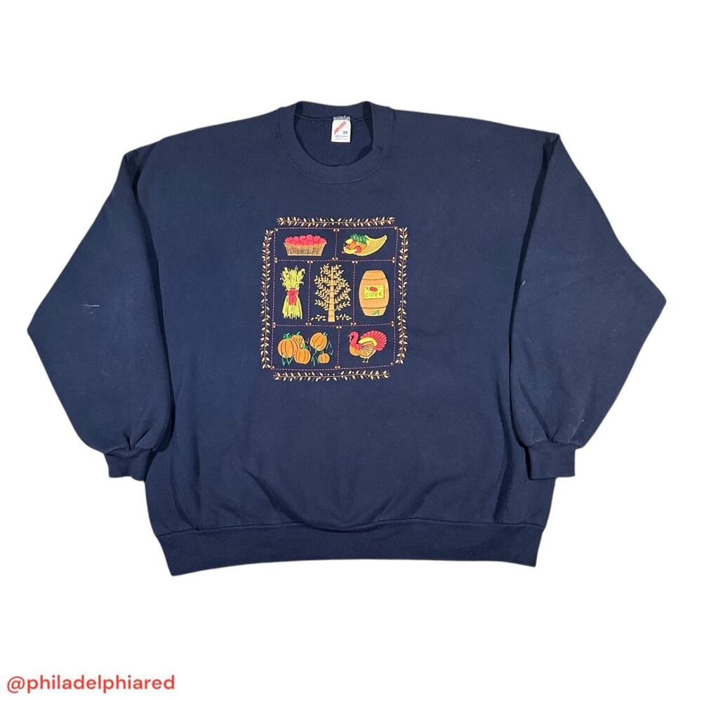 VTG 1990's Autum Fall crewneck sweatshirt women's XXL turkey pumpkin